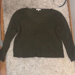 Green waffle knit raw neck sweater M/L